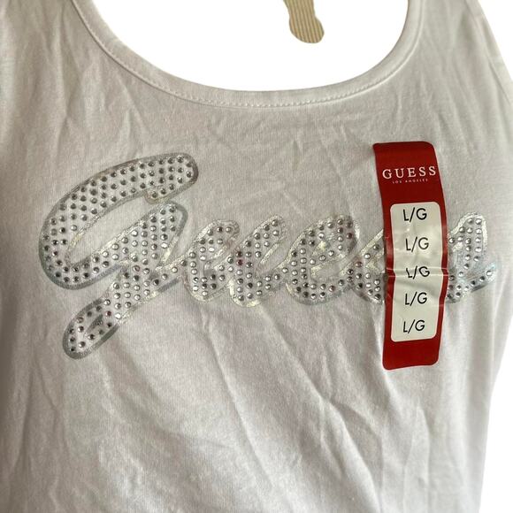Womens Top Size Large White Classic Vacation Resort Packable Bling Shiny Guess - Picture 2 of 5